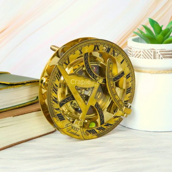Handcrafted Adjustable Shiny Brass Sundial Compass | West London Style, Water Level, Needle Stop | Precision Desktop Instrument & Gift - Image 6