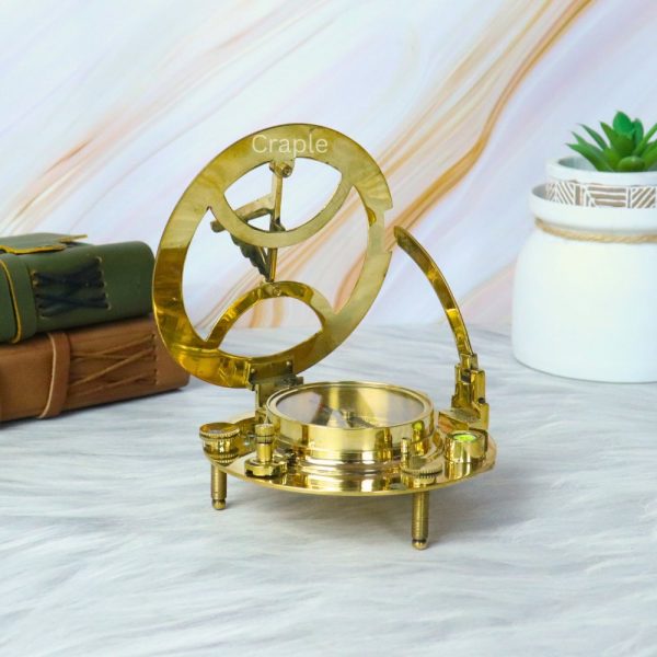 Handcrafted Adjustable Shiny Brass Sundial Compass | West London Style, Water Level, Needle Stop | Precision Desktop Instrument & Gift - Image 5