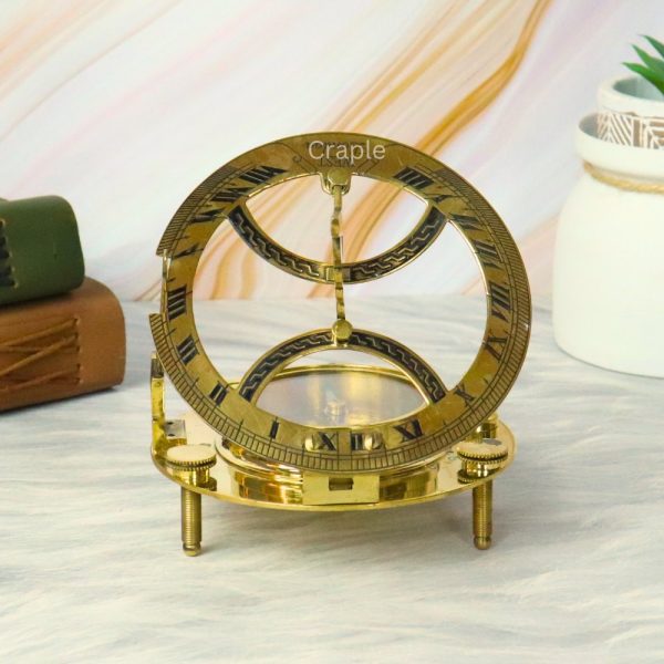 Handcrafted Adjustable Shiny Brass Sundial Compass | West London Style, Water Level, Needle Stop | Precision Desktop Instrument & Gift - Image 4