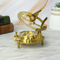 Handcrafted Adjustable Shiny Brass Sundial Compass | West London Style, Water Level, Needle Stop | Precision Desktop Instrument & Gift - Image 3
