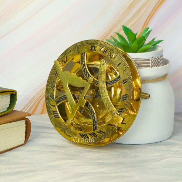 Handcrafted Adjustable Shiny Brass Sundial Compass | West London Style, Water Level, Needle Stop | Precision Desktop Instrument & Gift - Image 2