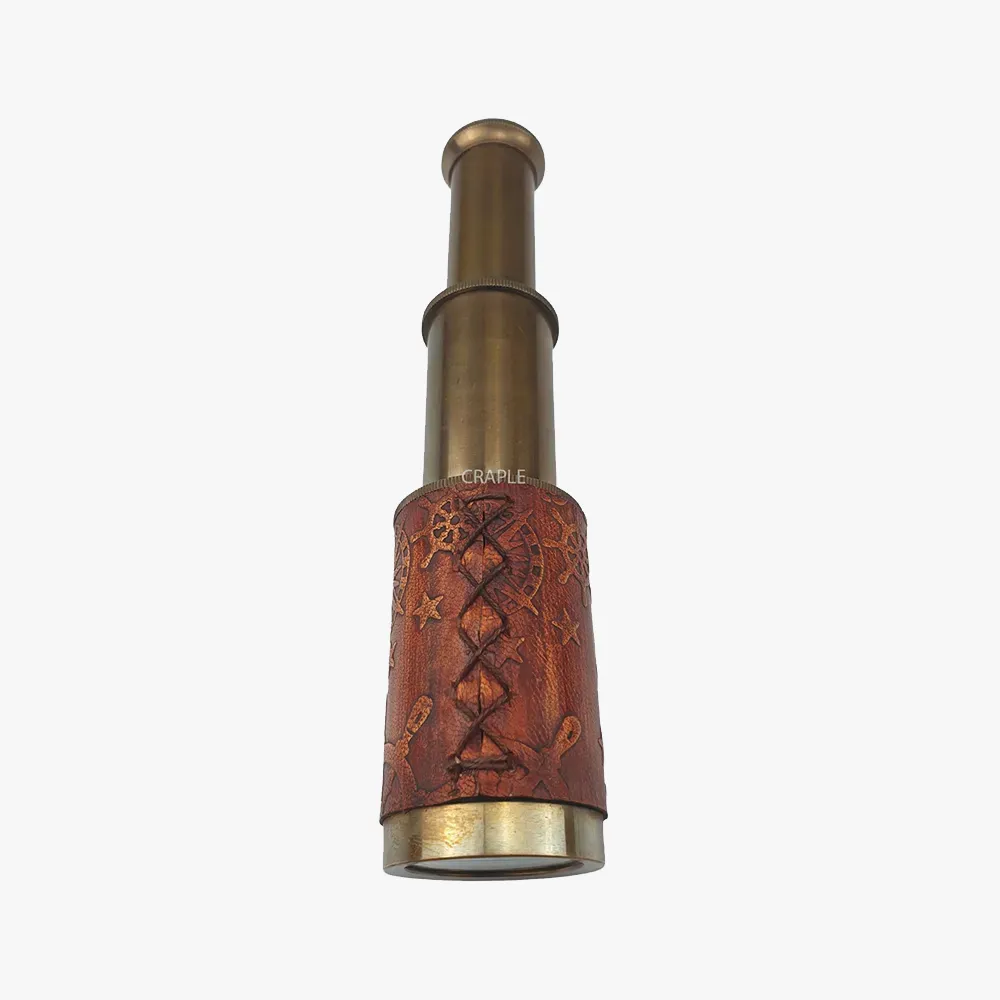 Antique Navy Brass Telescope with Brown Leather Wrap
