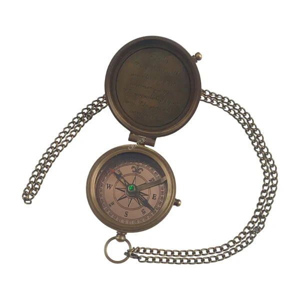 Antique Brass Pocket Compass Custom Engravable | Personalized Text/Photo Interior, Chain | Keepsake & Adventure Gift - Image 4