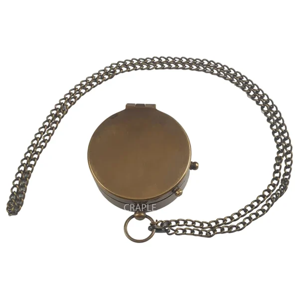 Antique Brass Pocket Compass Custom Engravable | Personalized Text/Photo Interior, Chain | Keepsake & Adventure Gift - Image 3