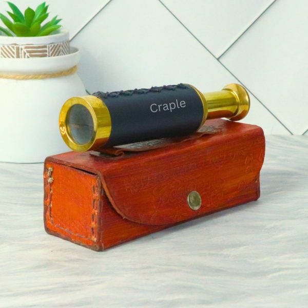 10.6" Leather Wrapped Nautical Telescope | Shiny Brass, Compact 3-Pipe Extendable | Decor Gift with Case - Image 4