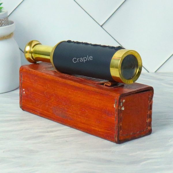 10.6" Leather Wrapped Nautical Telescope | Shiny Brass, Compact 3-Pipe Extendable | Decor Gift with Case - Image 3