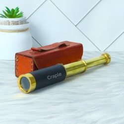 10.6" Leather Wrapped Nautical Telescope | Shiny Brass, Compact 3-Pipe Extendable | Decor Gift with Case - Image 2