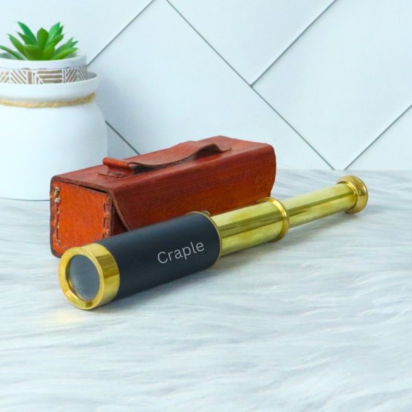 10.6" Leather Wrapped Nautical Telescope | Shiny Brass, Compact 3-Pipe Extendable | Decor Gift with Case - Image 2