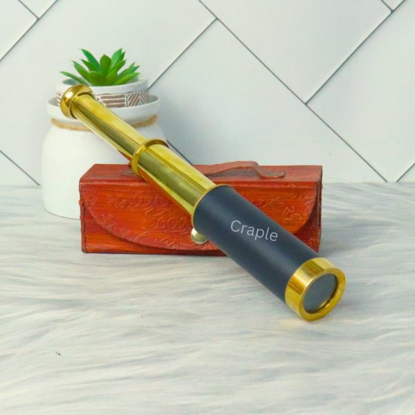 10.6" Leather Wrapped Nautical Telescope | Shiny Brass, Compact 3-Pipe Extendable | Decor Gift with Case - Image 1