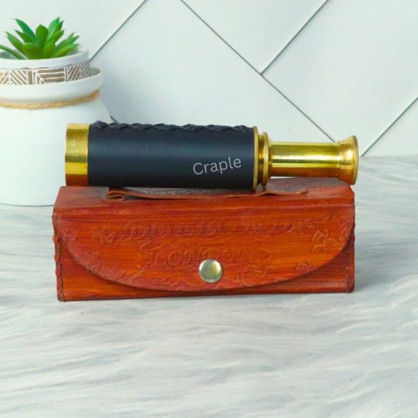 10.6" Leather Wrapped Nautical Telescope | Shiny Brass, Compact 3-Pipe Extendable | Decor Gift with Case - Image 5