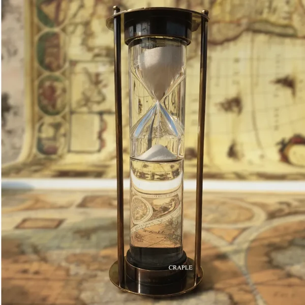 antique liquid hourglass front