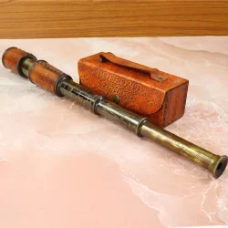 15.4" Etched Chessmaker 6th Century Telescope | Leather Wrapped, Black Antique Brass | Historical Decor & Collectible Gift - Image 3