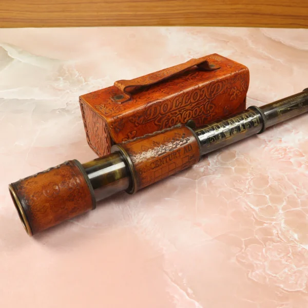 15.4" Etched Chessmaker 6th Century Telescope | Leather Wrapped, Black Antique Brass | Historical Decor & Collectible Gift - Image 2