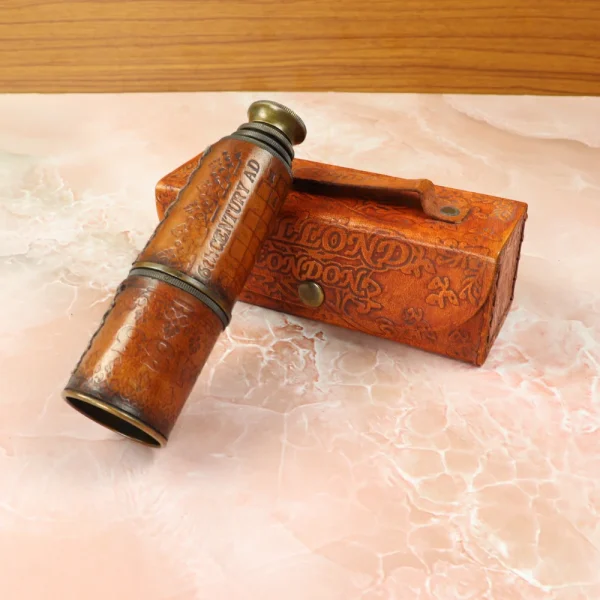 15.4" Etched Chessmaker 6th Century Telescope | Leather Wrapped, Black Antique Brass | Historical Decor & Collectible Gift - Image 7