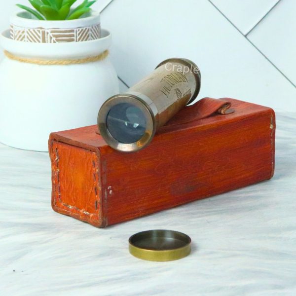 12" Handcrafted Victorian Telescope | Antique Brass, Extendable 3-Pipe, Achromatic Lens | Nautical Collectible & Decor Gift - Image 4