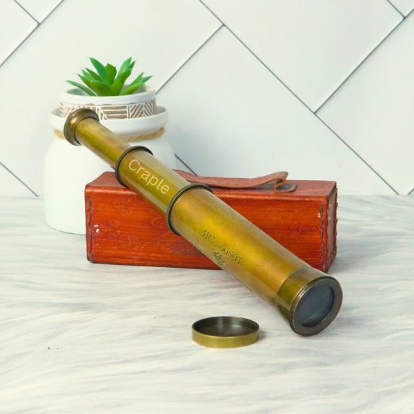 12" Handcrafted Victorian Telescope | Antique Brass, Extendable 3-Pipe, Achromatic Lens | Nautical Collectible & Decor Gift - Image 2
