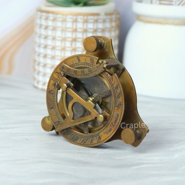 Adjustable Antique Brass Sundial Compass | Needle Stop, West London Style | Engravable Wooden Box, Desk Decor & Collector's Gift - Image 3