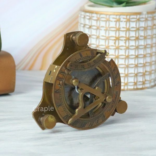 Adjustable Antique Brass Sundial Compass | Needle Stop, West London Style | Engravable Wooden Box, Desk Decor & Collector's Gift - Image 2
