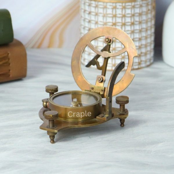 Adjustable Antique Brass Sundial Compass | Needle Stop, West London Style | Engravable Wooden Box, Desk Decor & Collector's Gift - Image 4