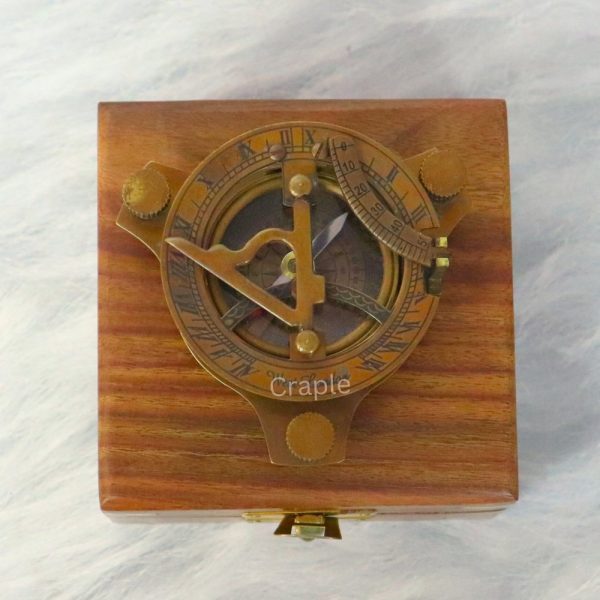 Adjustable Antique Brass Sundial Compass | Needle Stop, West London Style | Engravable Wooden Box, Desk Decor & Collector's Gift - Image 6