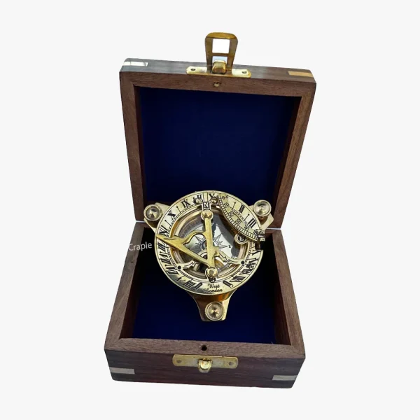 Triangular Adjustable Sundial Compass | West London Style, Shiny Brass, Needle Stop | Desktop Navigational Instrument & Decor - Image 2
