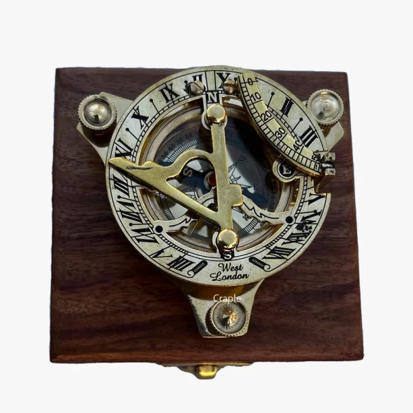 Triangular Adjustable Sundial Compass | West London Style, Shiny Brass, Needle Stop | Desktop Navigational Instrument & Decor - Image 4
