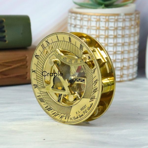 F.L. West London Sundial Compass | Shiny Brass, Water Level, Needle Stop | Hexagonal Wooden Box, Desk Decor Gift - Image 5
