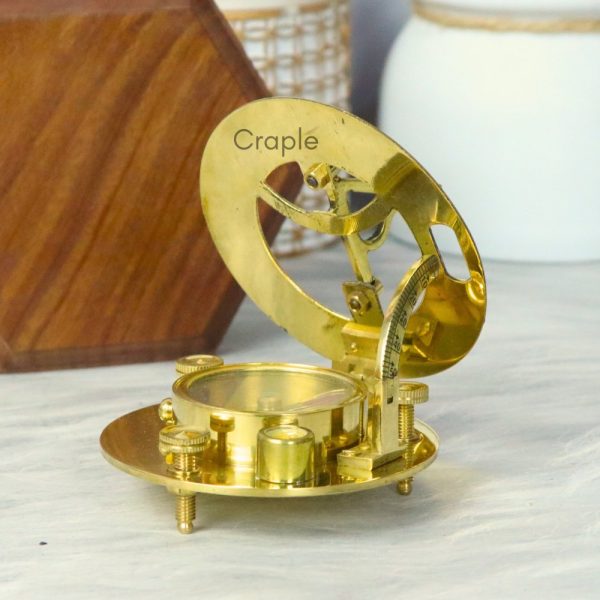 F.L. West London Sundial Compass | Shiny Brass, Water Level, Needle Stop | Hexagonal Wooden Box, Desk Decor Gift - Image 4