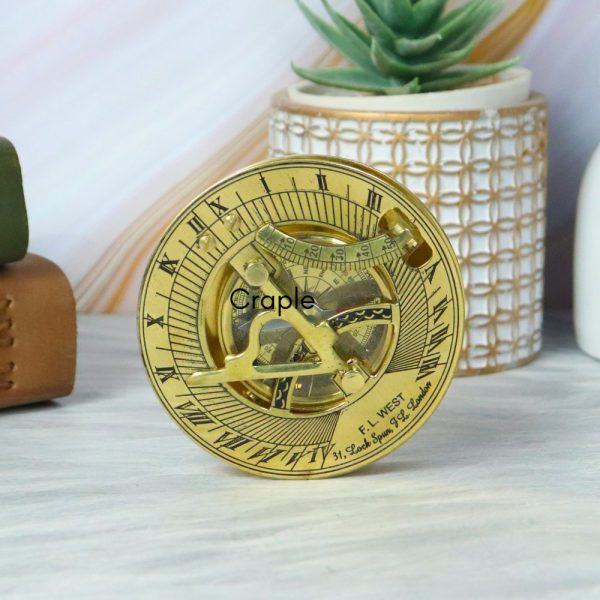 F.L. West London Sundial Compass | Shiny Brass, Water Level, Needle Stop | Hexagonal Wooden Box, Desk Decor Gift - Image 2