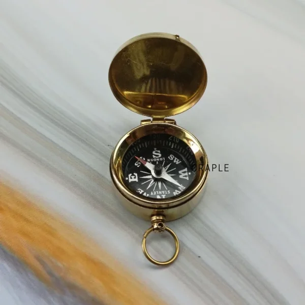 Stanley London Miniature Pocket Compass | Shiny Brass, Black Dial, Lidded, Includes Chain | Compact Navigational Gift - Image 4