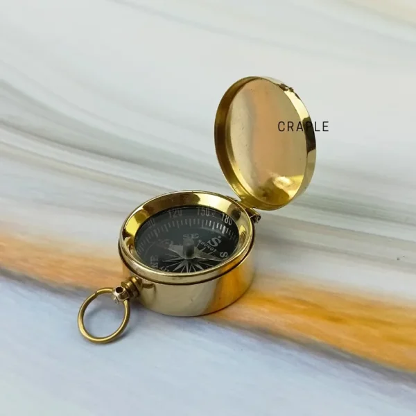 Stanley London Miniature Pocket Compass | Shiny Brass, Black Dial, Lidded, Includes Chain | Compact Navigational Gift - Image 1