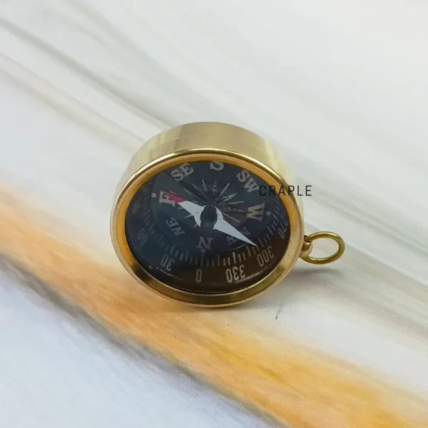 Miniature Shiny Brass Compass | Black Dial, Includes Chain, Handcrafted | Compact Navigational Charm & Pocket Gift - Image 5
