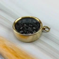 Miniature Shiny Brass Compass | Black Dial, Includes Chain, Handcrafted | Compact Navigational Charm & Pocket Gift - Image 2