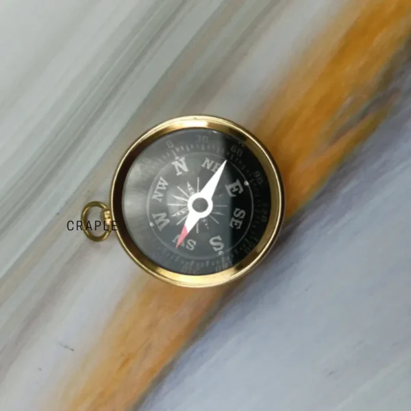 Miniature Shiny Brass Compass | Black Dial, Includes Chain, Handcrafted | Compact Navigational Charm & Pocket Gift - Image 3