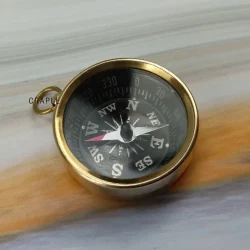 Miniature Shiny Brass Compass | Black Dial, Includes Chain, Handcrafted | Compact Navigational Charm & Pocket Gift