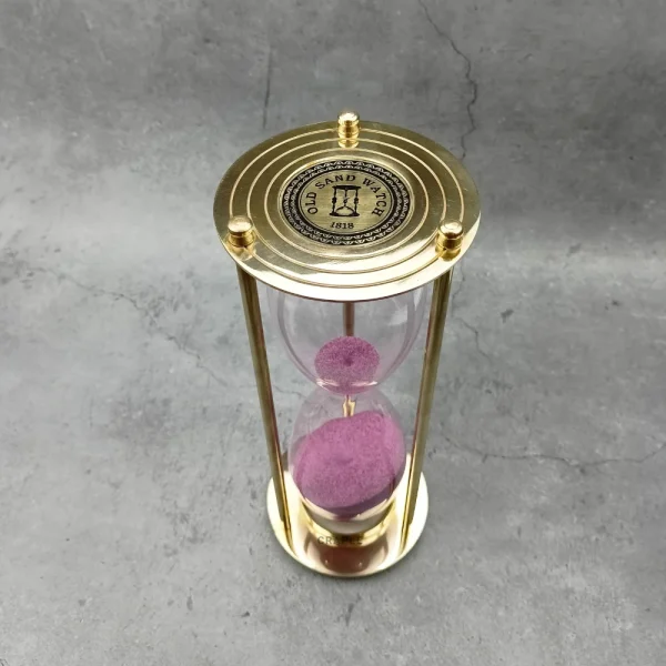 30-Minute 'Old Sand Watch' Sand Timer | Shiny Brass, Pink Sand, Classic Design | Desk Focus Aid & Elegant Gift - Image 6