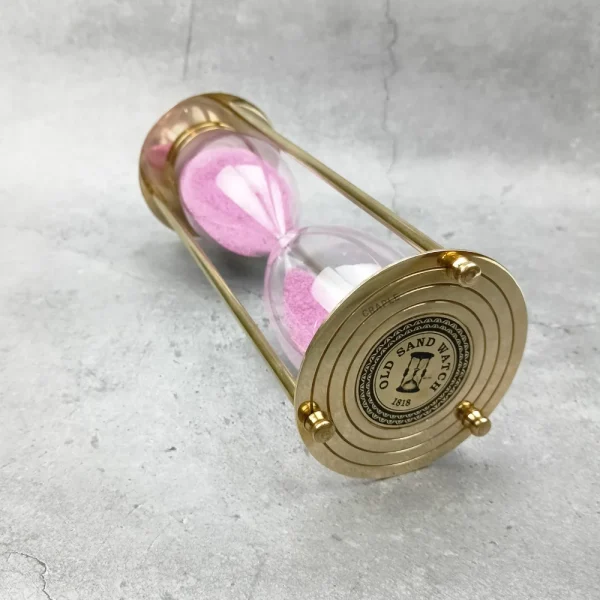 30-Minute 'Old Sand Watch' Sand Timer | Shiny Brass, Pink Sand, Classic Design | Desk Focus Aid & Elegant Gift - Image 2