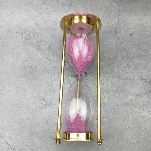 30-Minute 'Old Sand Watch' Sand Timer | Shiny Brass, Pink Sand, Classic Design | Desk Focus Aid & Elegant Gift - Image 4