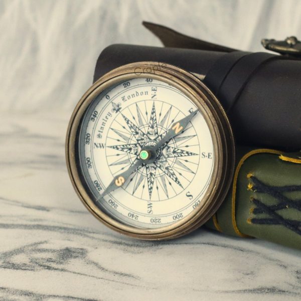 Antique Brass Compass with 40-Year Calendar | Wooden Box, Handcrafted | Collector's & Executive Gift - Image 2