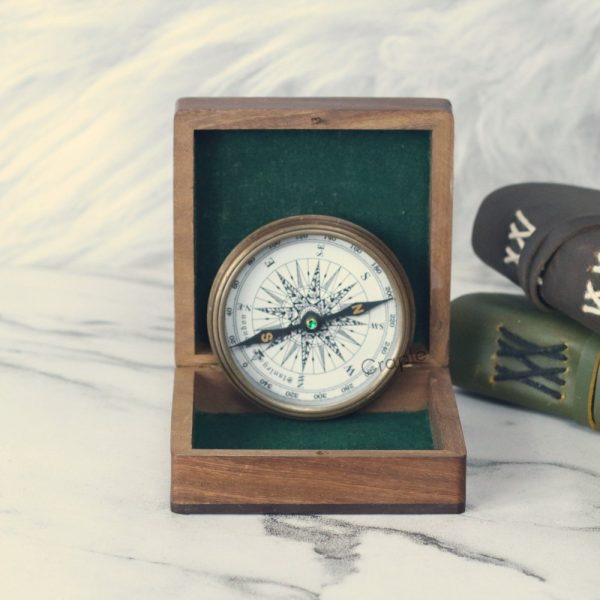 Antique Brass Compass with 40-Year Calendar | Wooden Box, Handcrafted | Collector's & Executive Gift - Image 5