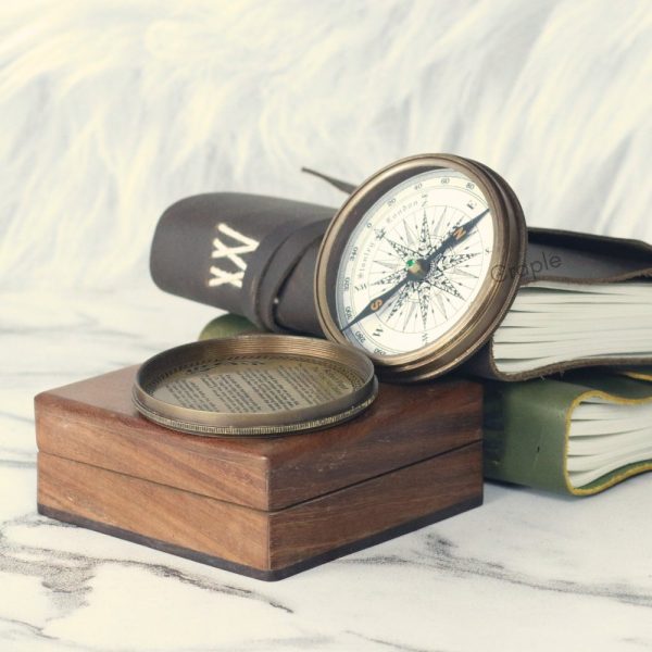Antique Brass Compass with 40-Year Calendar | Wooden Box, Handcrafted | Collector's & Executive Gift - Image 6