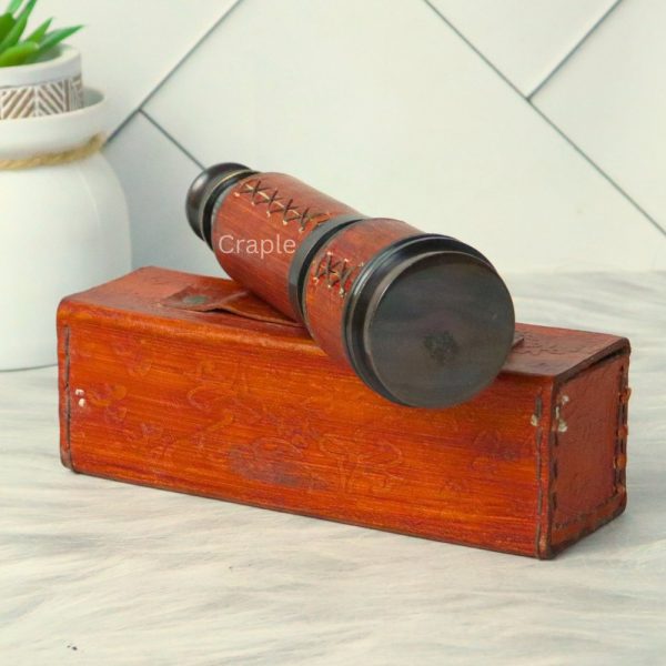 15.75" Leather-Wrapped Telescope | Antique Brass, Achromatic Lens | Nautical Decor & Gift with Case - Image 5