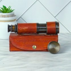 15.75" Leather-Wrapped Telescope | Antique Brass, Achromatic Lens | Nautical Decor & Gift with Case - Image 2