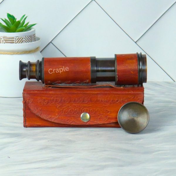 15.75" Leather-Wrapped Telescope | Antique Brass, Achromatic Lens | Nautical Decor & Gift with Case - Image 2