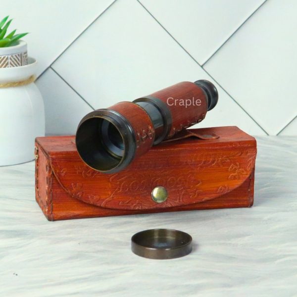 15.75" Leather-Wrapped Telescope | Antique Brass, Achromatic Lens | Nautical Decor & Gift with Case - Image 3