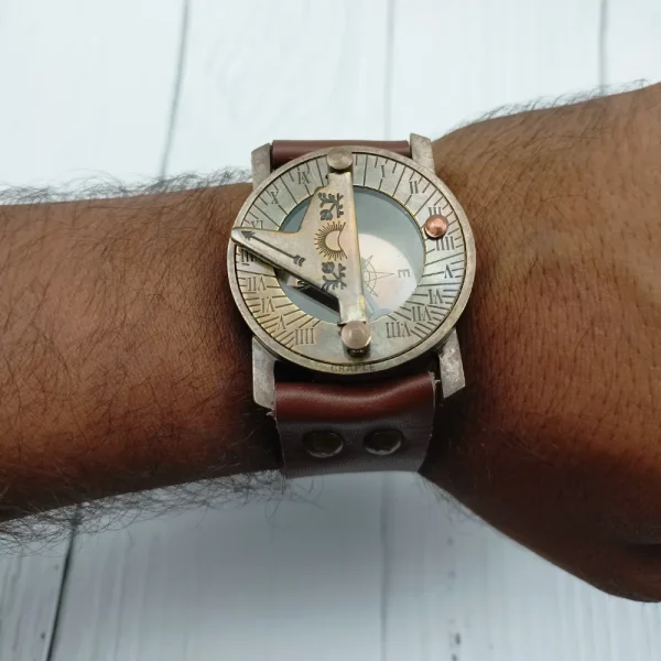 Vintage Brass Wrist Sundial Compass - Image 2
