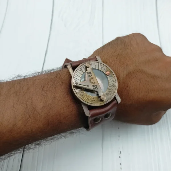 Vintage Brass Wrist Sundial Compass - Image 3