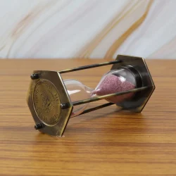 Hexagonal 3-Minute Sand Timer | Black Antique Brass, Pink Sand, Vintage Style | Desk Focus Aid & Charming Gift - Image 3