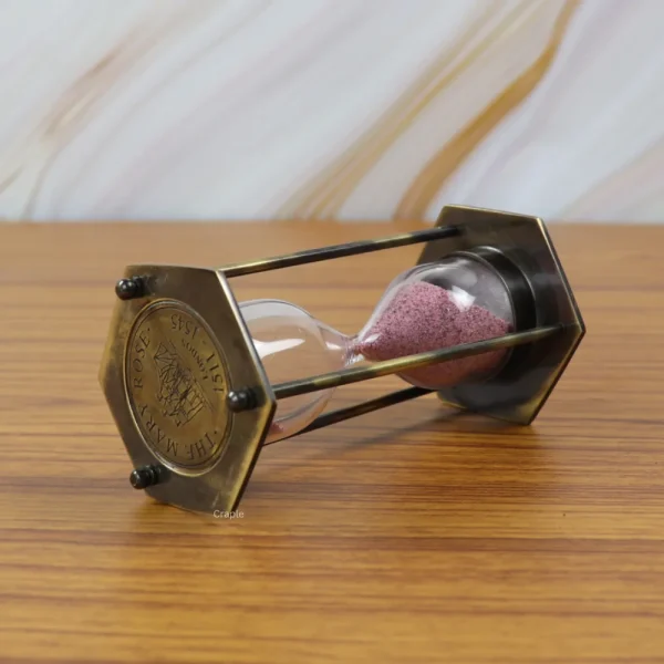 Hexagonal 3-Minute Sand Timer | Black Antique Brass, Pink Sand, Vintage Style | Desk Focus Aid & Charming Gift - Image 3