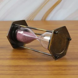 Hexagonal 3-Minute Sand Timer | Black Antique Brass, Pink Sand, Vintage Style | Desk Focus Aid & Charming Gift - Image 2